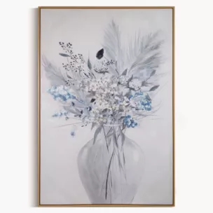 Obraz roślinny biało, szary ręcznie malowany na płótnie 80x120 cm