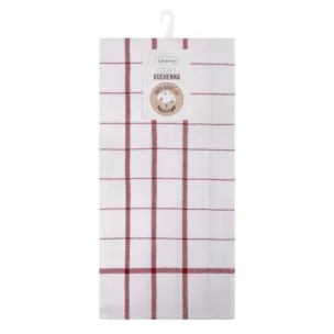 Ściereczka kuchenna 50x70 cm bawełniana kolor biały ,czerwony zdobiona kratką 200 g/m2 CHECK