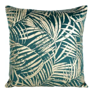 Poszewka na poduszkę 45x45 cm welwetowa ciemnoturkusowa ze złocistym nadrukiem liści BLINK 26