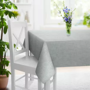 Obrus szyty niebiesko srebrzysty z tkaniny o luźnym splocie, z połyskliwym nadrukiem w stylu glamour Italissima Eva Minge