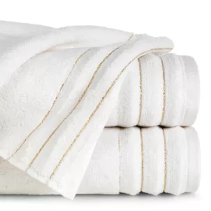 Ręcznik do rąk 30x50 cm bawełniany kolor kremowy zdobiony prążkami z błyszczącej nici 500 g/m2 LUNARI