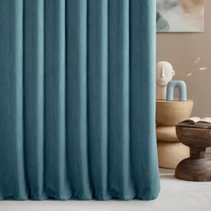 Zasłona szyta na flexach ciemnoniebieska z tkaniny o naturalnym splocie z efektem melanżu