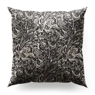Poszewka szyta czarno popielata z miękkiej tkaniny szenilowej z ornamentowym wzorem