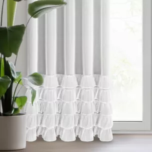 Firana biała z etaminy zdobiona w dolnej części falbanami 140x250 cm taśma DANI