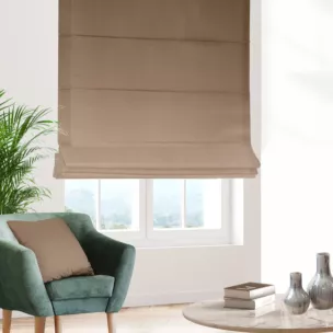 Roleta rzymska ciemnobeżowa z jednokolorowej gładkiej tkaniny