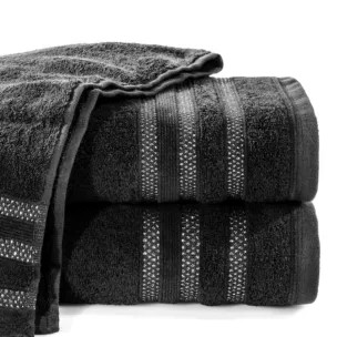 Ręcznik kąpielowy 50x90 cm bawełniany kolor czarny z bordiurą w błyszczące paski 500 g/m2 JUDY