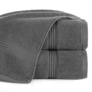 Ręcznik do rąk 30x50 cm bawełniany kolor stalowy 0 twist zdobiony paseczkami 550 g/m2 MOLLY