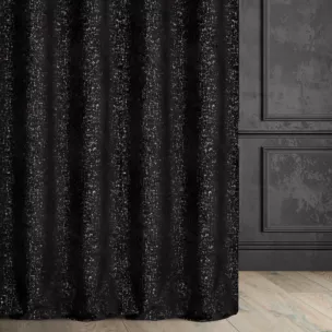 Zasłona szyta na taśmie 5 cm czarno srebrna z miękkiej tkaniny szenilowej przetykanej błyszczącą nicią Italissima Eva Minge
