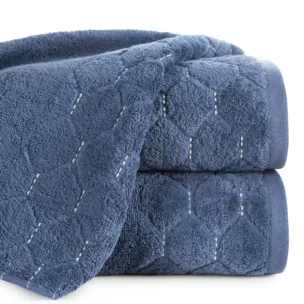 Ręcznik kąpielowy 70x140 cm bawełniany kolor granatowy z welwetową geometryczną bordiurą 500 g/m2 LUMIA