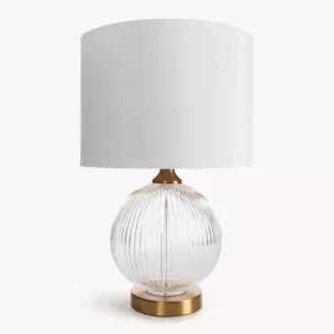 Lampa stołowa nocna biało, złota IVY z szklana okrągłą podstawą