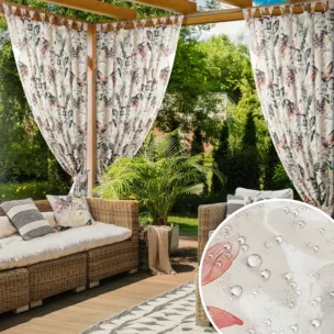 Zasłona biało, stalowa z wodoodpornej tkaniny idealna do ogrodu i na taras 155x220 cm szelki/rzep - GARDEN 2