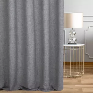 Zasłona szyta na taśmie 8 cm popielata z miękkiej tkaniny w stylu eko, z efektem melanżu, przetykana metaliczną nicią