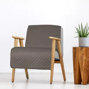 Narzuta welwetowa na fotel ciemnobeżowa 70x160 cm pikowana w geometryczny wzór metodą hot press DIMON