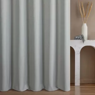 Zasłona szyta na taśmie 5 cm popielata z tkaniny blackout zaciemniającej w 100% o naturalnej strukturze