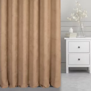 Zasłona szyta na taśmie 5 cm jasnobrązowa z miękkiej tkaniny o welurowej strukturze i wyraźnym splocie