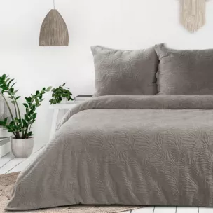 Pościel 140x200 cm welwetowa kolor beżowy z wytłaczanym wzorem FLANO