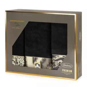 Zestaw ręczników bawełnianych na prezent 3 szt kolor czarny, beżowy 500 g/m2 Eva Minge