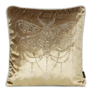 Poszewka na poduszkę 45x45 cm welwetowa, kolor miodowy zdobiona wzorem motyla z kryształków ROYAL 8