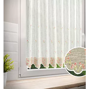 Tkanina firanowa zazdrostka z etaminy zdobiona haftem drobnych kwiatuszków