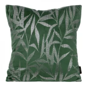 Poszewka na poduszkę 45x45 cm welwetowa kolor ciemnozielony ze złocistym nadrukiem liści BLINK 22