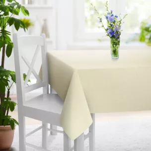 Obrus szyty kremowy z tkaniny o naturalnym splocie w stylu eko