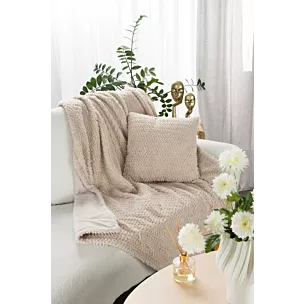 Narzuta-koc beżowo, kremowy 130x170 cm z przyjemnego futerka LARIS