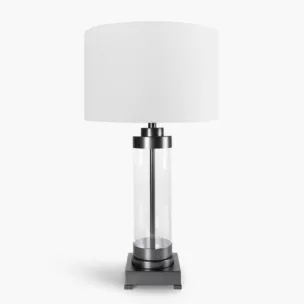 Lampa stołowa do pokoju biało, czarna CLARA o prostej szklanej podstawie