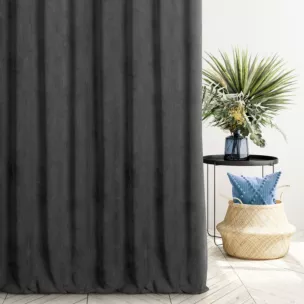 Zasłona szyta na taśmie 5 cm grafitowa z miękkiej matowej tkaniny szenilowej o naturalnym splocie