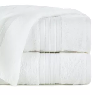 Ręcznik do rąk 30x50 cm bawełniany kolor biały zdobiony bordiura w paski 550 g/m2 AURA