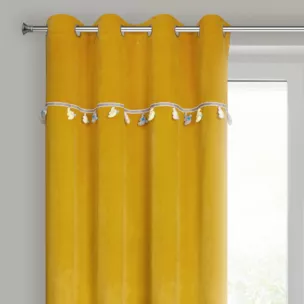 Zasłona musztardowa z aplikacją w słoniki z welwetowej tkaniny 140x250 cm przelotka - KIDS