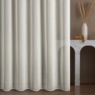 Firana szyta na taśmie fala kremowa z delikatnej w dotyku etaminy, wykończonej obciążnikiem