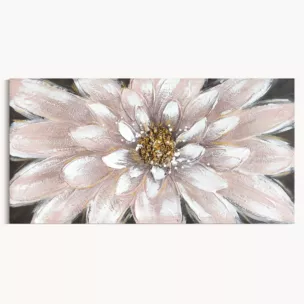 Obraz pudrowo różowy, złoty ręcznie malowany na płótnie z motywem kwiatu 40x80 cm