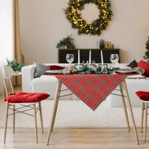 Obrus na stół czerwony 85x85 cm gobelinowy LOOK świąteczny w kratę