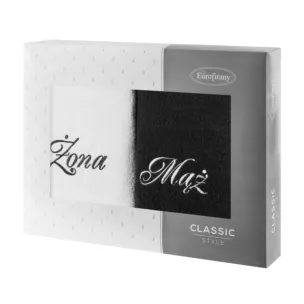 Zestaw ręczników bawełnianych na prezent 2 szt z 70x140 cm haftem Żona i Mąż kolor biały, czarny 400 g/m2