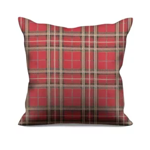 Poszewka szyta czerwona z tkaniny gobelinowej o wzorze w kratę