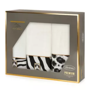 Zestaw ręczników bawełnianych na prezent 3 szt kolor kremowy, czarny 500 g/m2 Eva Minge 22