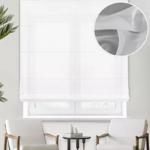 Roleta rzymska jasnokremowa z delikatnej, miękkiej w dotyku żorżety, wykończonej obciążnikiem