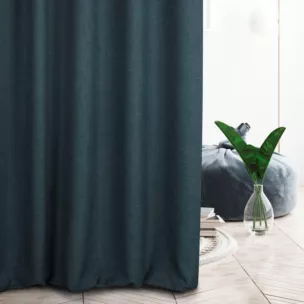 Zasłona szyta na taśmie 5 cm GEONOA granatowa z miękkiej tkaniny o naturalnym charakterze z widocznym ozdobnym splotem