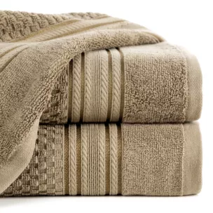 Ręcznik do rąk 30x50 cm bawełniany kolor beżowy zdobiony subtelnymi paseczkami 500 g/m2 DAVOS