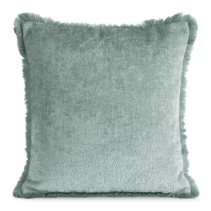 Poszewka na poduszkę 45x45 cm szałwiowa z szenilowej nici zdobiona subtelnymi frędzlami ADIA