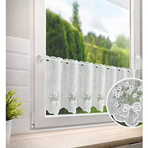 Tkanina firanowa zazdrostka zdobiona haftem drobnych kwiatuszków