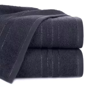 Ręcznik kąpielowy 50x90 cm bawełniany kolor grafitowy z bordiurą w paski podkreślone błyszczącą nicią 500 g/m2 GALA