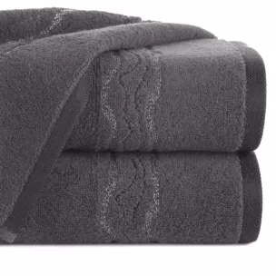 Ręcznik do rąk 30x50 cm bawełniany kolor stalowy zdobiony bordiurą z błyszczącym wzorem 500 g/m2 KARIN
