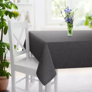 Obrus szyty grafitowy o naturalnym, luźnym splocie w stylu eko