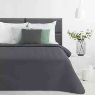 Narzuta z tkaniny o strukturze lnu grafitowa 170x210 cm pikowana w wzór jodełki LEN Eurofirany Premium