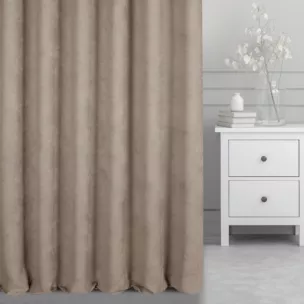 Zasłona szyta na taśmie 5 cm ciemnobeżowa z miękkiej tkaniny o welurowej strukturze i wyraźnym splocie