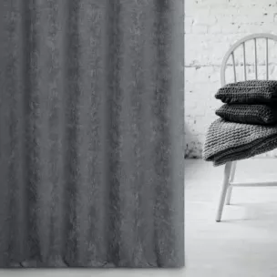 Zasłona szyta na taśmie 5 cm grafitowa miękka, szenilowa tkanina o wyraźnym splocie i delikatnym połysku