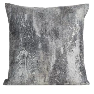 Poszewka na poduszkę 45x45 cm welwetowa srebrna zdobiona metalicznym wzorem ESTER