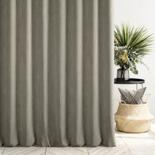 Zasłona szyta na flexach jasnobrązowa z tkaniny o naturalnym splocie z efektem melanżu