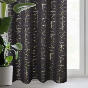 Zasłona czarna ze złotym geometrycznym nadrukiem 140x250 cm przelotka - EVI